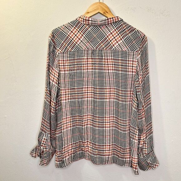 J. Jill Women’s Plaid Button Front Ruffle Tartan Shirt Size Medium - Picture 4 of 12